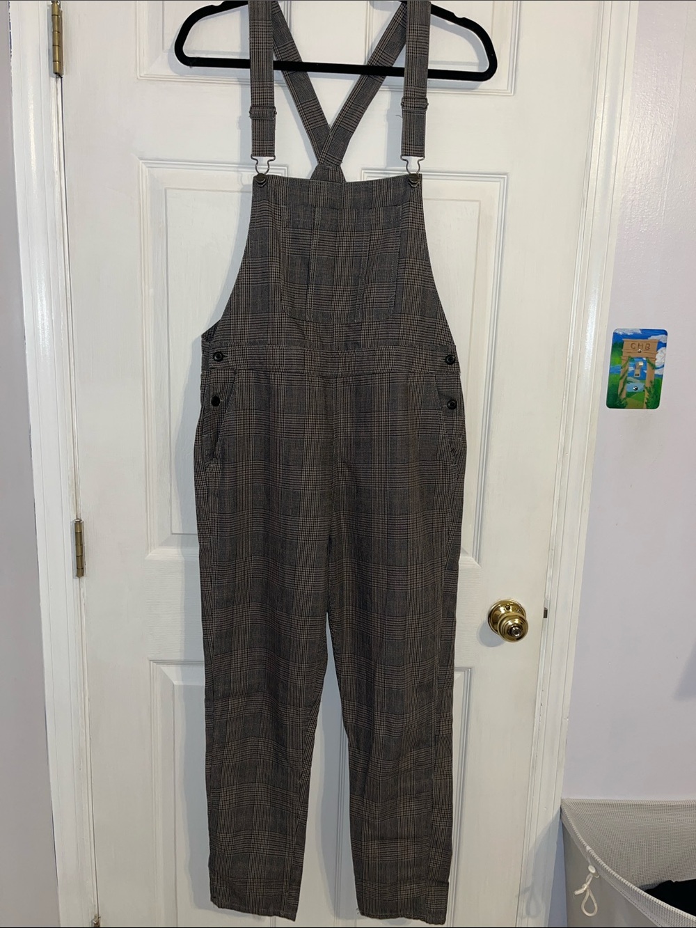Plaid Overalls in Brown-Grey